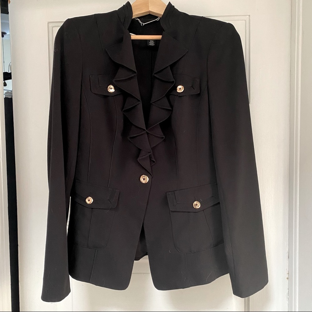 WHBM White House Black Market ruffle collar black blazer